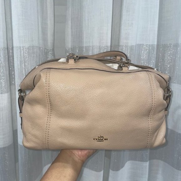 COACH Lenox Handbag In Taupe Pebbled Leather Satchel - Picture 3 of 7